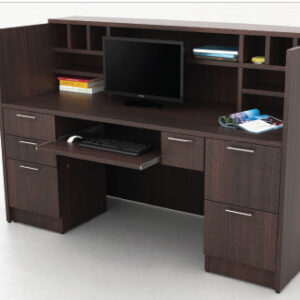 Executive Computer Desk with Hutch & Multi-Drawer Storage – Dark Wood Finish
