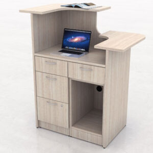 Compact Reception Podium Desk with Storage Drawers – Modern Light Wood Finish