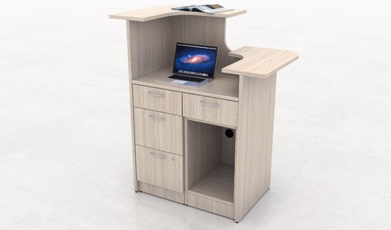 Compact Reception Podium Desk with Storage Drawers – Modern Light Wood Finish
